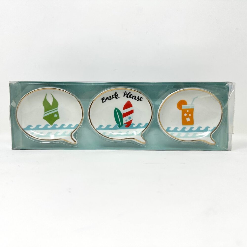 JT Rose 3 Sm Trinket Dishes Beach Themed "Beach Please" Conversation Bubbles